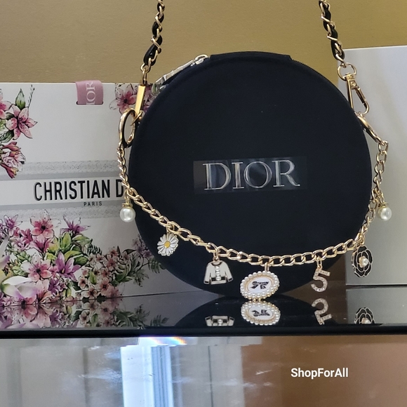 💥💥 Dior Vanity Pouch Makeup Case with inner mirror Black circular 15×7c - Picture 14 of 16
